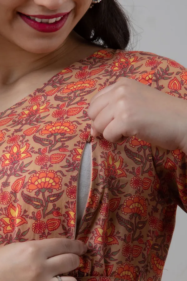 Maternity_Cotton_Orange_Printed_Dress