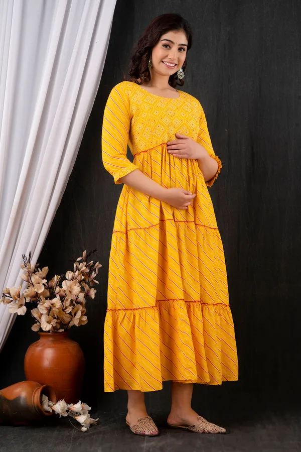 Maternity_Cotton_Printed_Feeding_Yellow_Dress