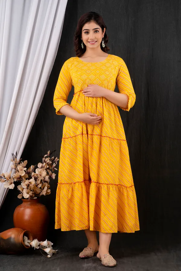 Maternity_Cotton_Printed_Feeding_Yellow_Dress