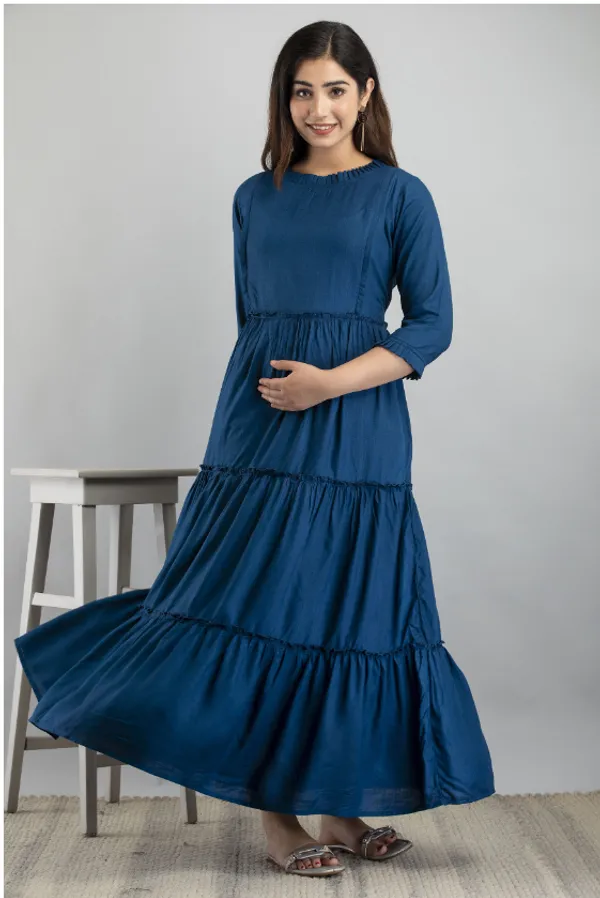 Maternity_Solid_Gown_Teal_blue_Kurta