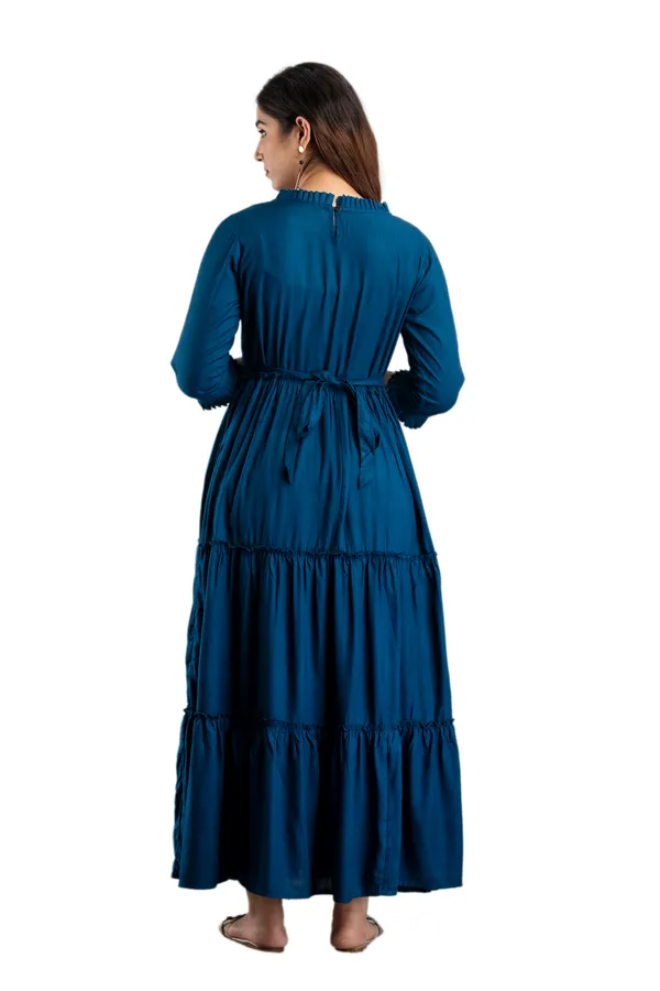 Maternity_Solid_Gown_Teal_blue_Kurta