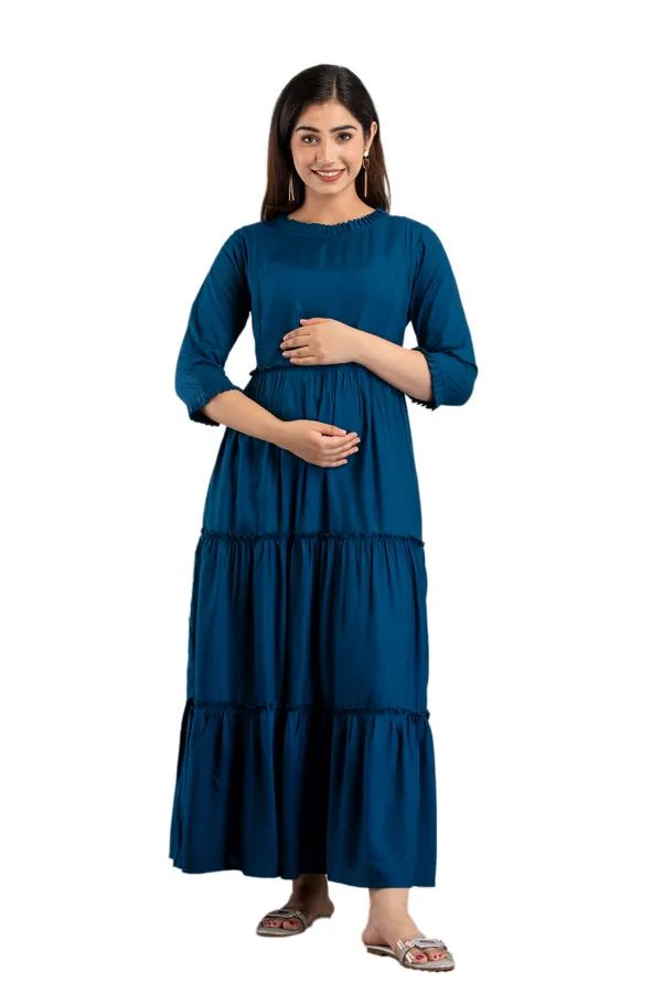 Maternity_Solid_Gown_Teal_blue_Kurta