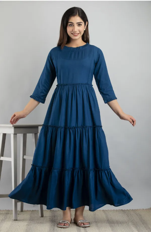 Maternity_Solid_Gown_Teal_blue_Kurta