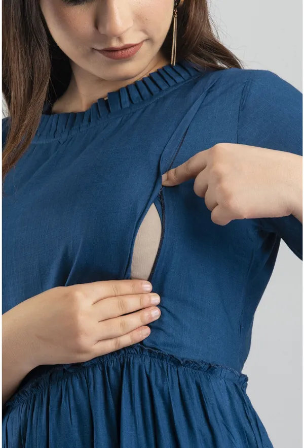 Maternity_Solid_Gown_Teal_blue_Kurta