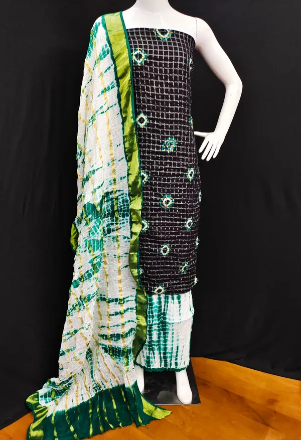 Unstitched_Suit_Dress_Material_|_Pure_Cotton_Chex_Weaving_Bandhani_Hand_Bandhej_|_Premium_Unstitched_Suit_Material_For_Her_|_4.25_Meter_Top_&_Bottom_With_2_Meter_Dupatta