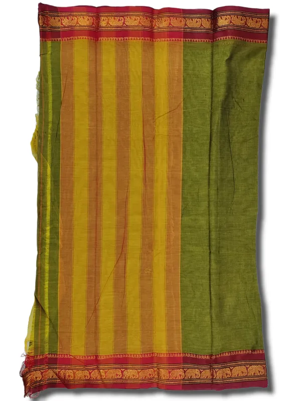 Mehandi_Elephant_Jari_Border_Narayanpet_Pure_Cotton_saree_with_Running_blouse_(Mehandi)