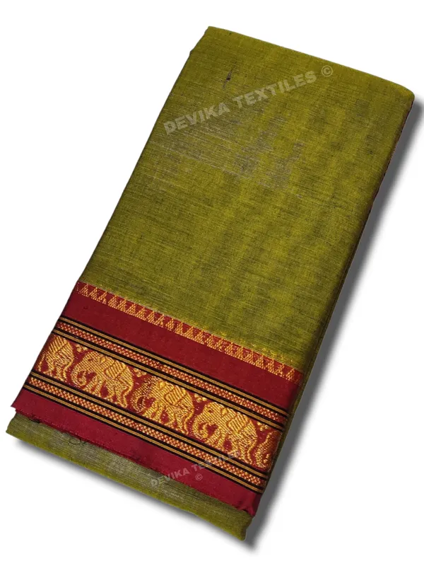 Mehandi_Elephant_Jari_Border_Narayanpet_Pure_Cotton_saree_with_Running_blouse_(Mehandi)