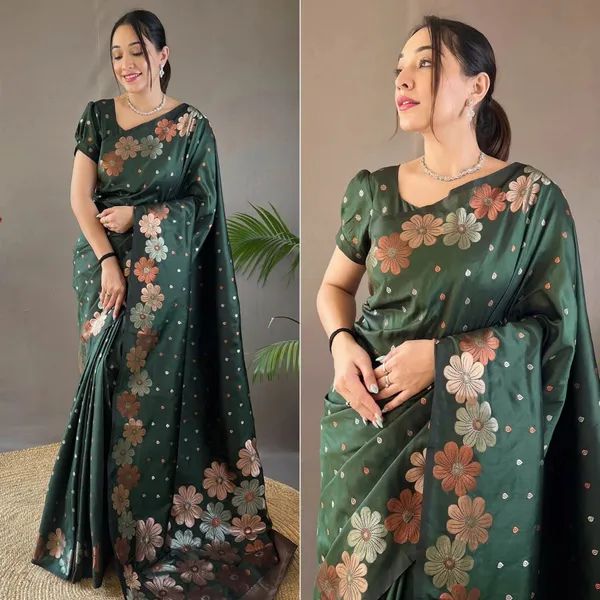 Mehndi_Green_Soft_Silk_Gold_Copper_Silver_Zari_Saree_with_Blouse_For_Women