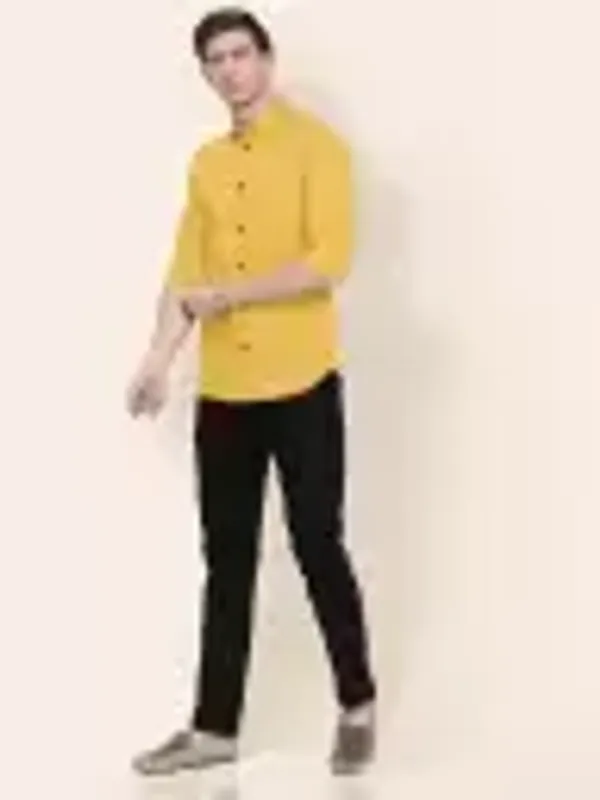 Men_Regular_Fit_Solid_Slim_Collar_Casual_Yellow_Shirt