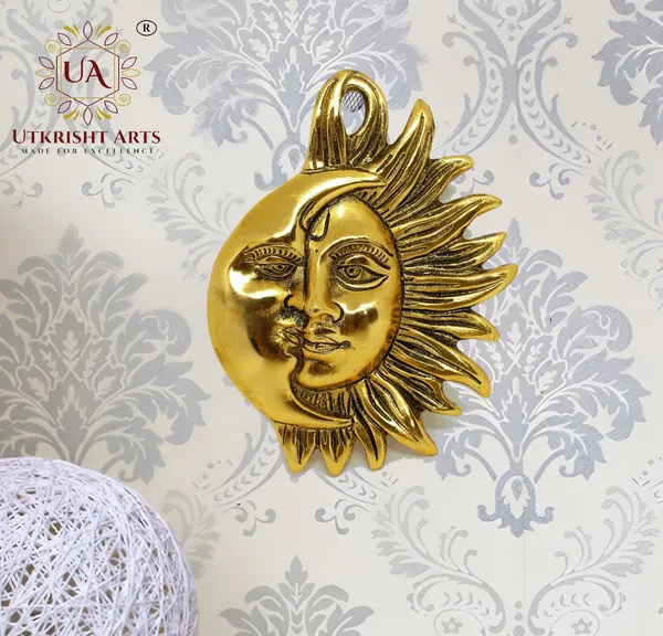 Gold_Plated_Metal_Handcrafted_Wall_Hanging_Half_Surya_(Sun)_and_chandrama_(Moon)_face_Decorative_Showpiece_for_Home_&_Office_Gifting_(16.5X3X21_cm,_Gold)