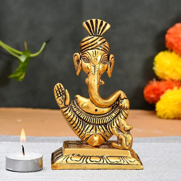 Metal_Lord_Pagdi__Ganesha_Statue--Ganesha_Reading_Ramanaya_Idol_Hindu_Gold_Sitting