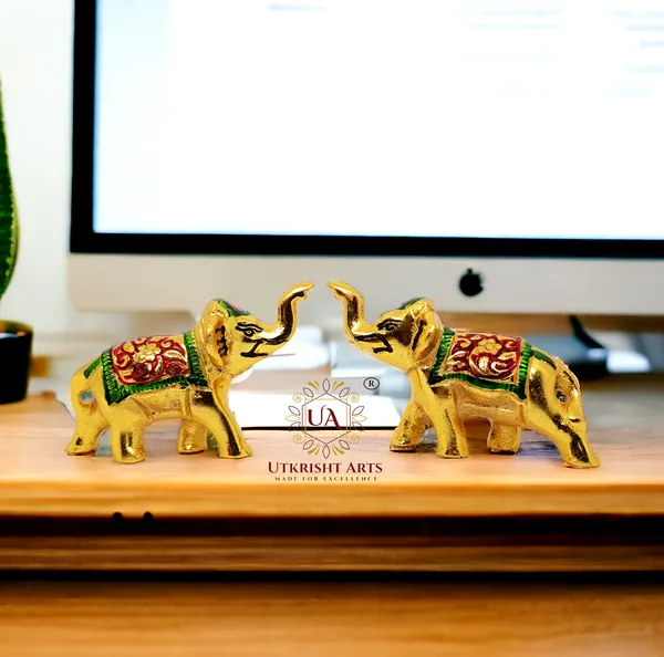 Gold_Plated_Metal_Trunk_Up_Colour_Elephant_Statues_Set_of_2_-_Lucky_Figurine-_Home_Decor_Gifts_Item_Decorative_Showpece(Multicolor)