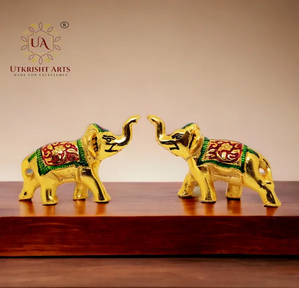 Gold_Plated_Metal_Trunk_Up_Colour_Elephant_Statues_Set_of_2_-_Lucky_Figurine-_Home_Decor_Gifts_Item_Decorative_Showpece(Multicolor)