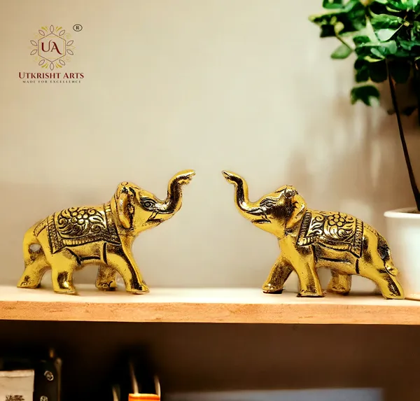 Gold_Plated_Metal_Trunk_Up_Elephant_Statues_Set_of_2_-_Lucky_Figurine-_Home_Decor_Gifts_Item_Decorative_Showpece_(Gold)