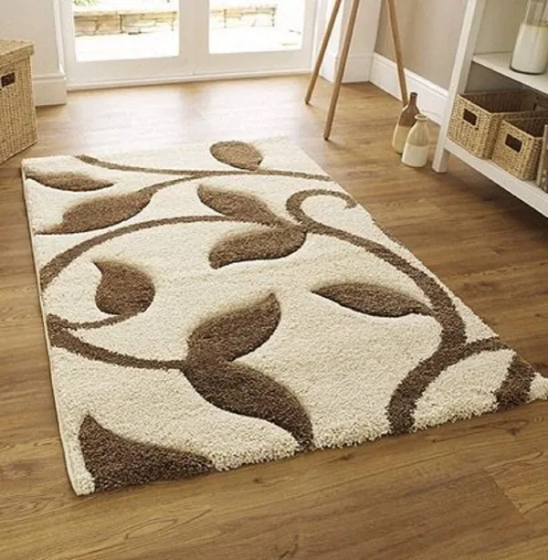 MicroFiber_3D_Cut_Soft_Shaggy_Area_Rug/_Carpet_for_Bedroom,_Hall,_Kitchen,_Bathroom_and_Living_Room_-_Ivory_Beige