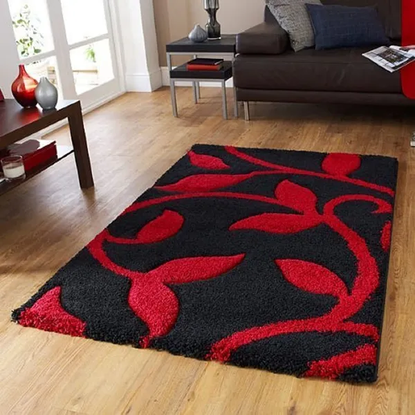 MicroFiber_3D_Cut_Soft_Shaggy_Area_Rug/_Carpet_for_Bedroom,_Hall,_Kitchen,_Bathroom_and_Living_Room_-_Red_Black