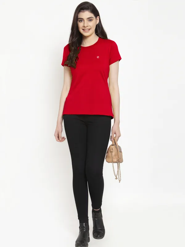 Pack_of_2_White_&_Red_Cotton_Round_Neck_Short_Sleeves_T-Shirt_For_Women