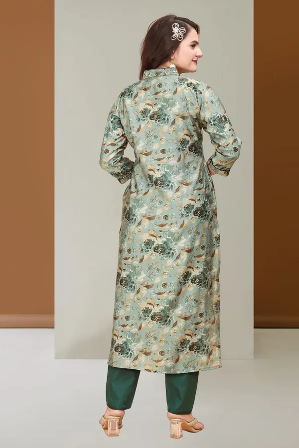Mint_Green_Regular_Modal_Silk_3/4_Sleeve_Stitched__Kurta_Set_For_Women