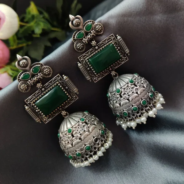 Monalisa_jumbo_oxodised_jhumka_Earrings-Green_color