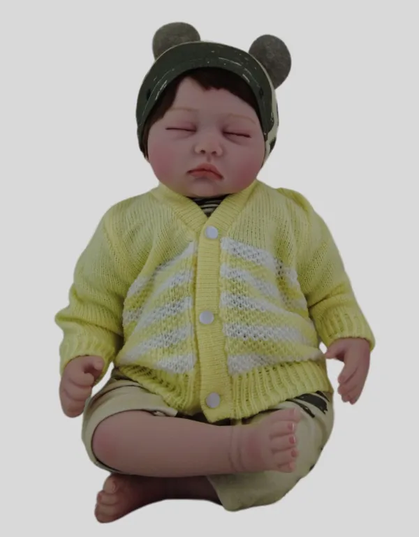 Lemon_Yellow_Sweater_Front_Open_V_Neck_Stripe_Design_For_Baby