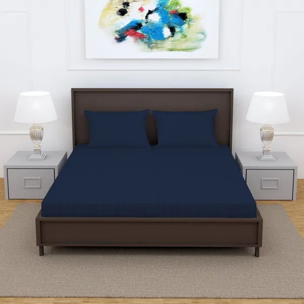 _100%_Cotton_220_TC_Italian_Stripes_Flat_King_Size_Bedsheet_With_2_Pillow_Cover_(108_x_108_Inch,_NAVY_BLUE)