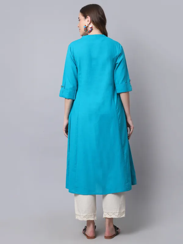Turquoise_Blue_Cotton_Printed_Cut_Regular_Kurta