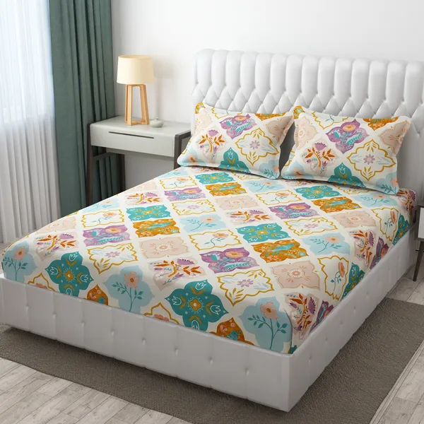 Multi_Damask_Print_Mix_N_Match_Bedsheet_for_Double_Bed_90_x_90_Inch__Print_Mix_N_Match_Bedsheet_for_Double_Bed_90_x_90_Inch