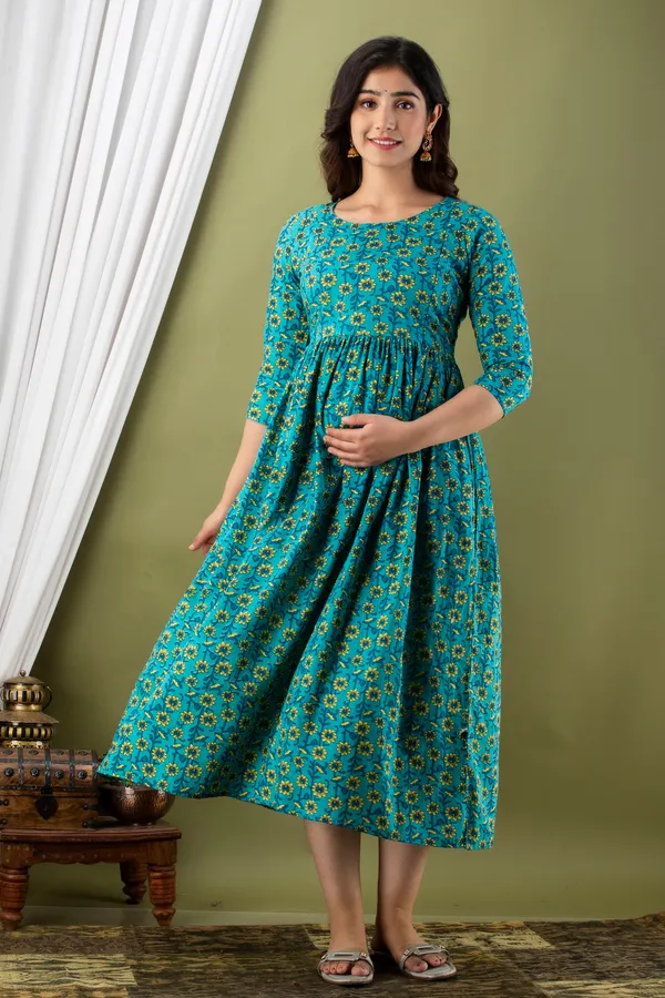 Sanganeri_Multi__Rama_Flower_Maternity_And_Feeding_Kurti