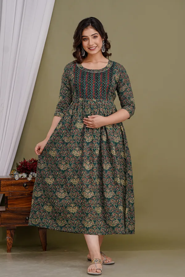 Multi_Brown__Cotton_Maternity_And_Feeding_Kurti