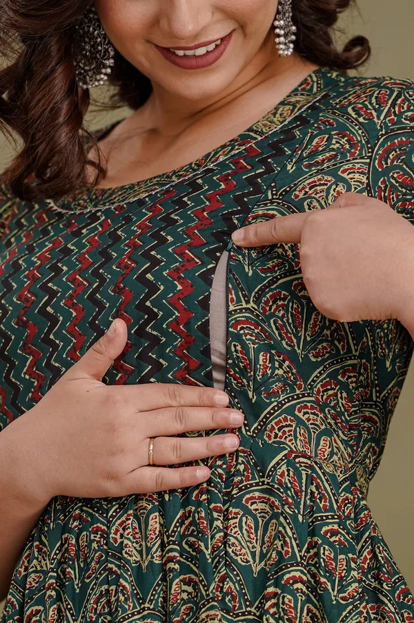 Multi_Brown__Cotton_Maternity_And_Feeding_Kurti