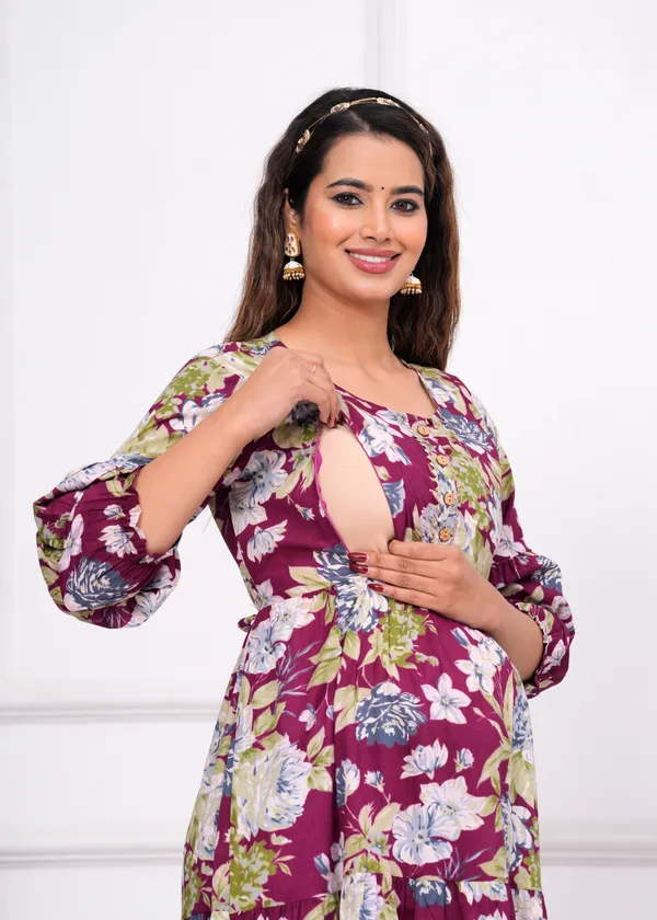 Multi_Floral_Cotton_Maternity_And_Feeding_Kurti