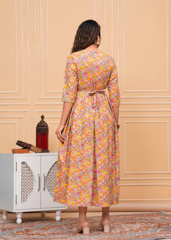 Multi_Orange_Floral__Cotton_Maternity_And_Feeding_Kurti