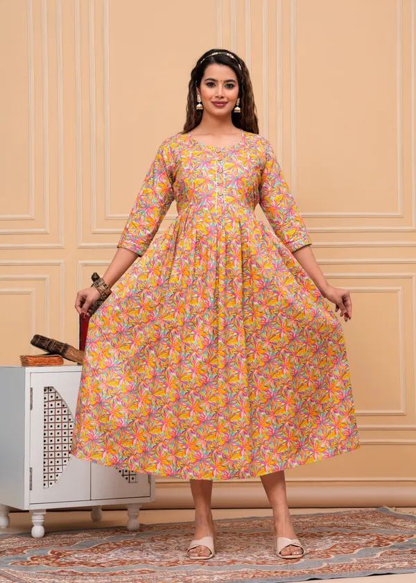 Multi_Orange_Floral__Cotton_Maternity_And_Feeding_Kurti