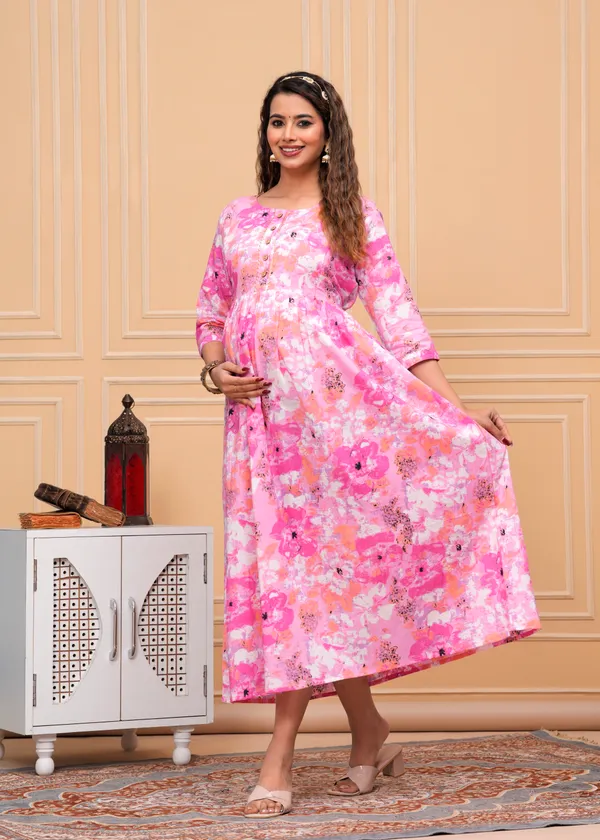 Multi_Pink_Cotton_Maternity_And_Feeding_Kurti