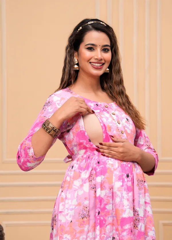 Multi_Pink_Cotton_Maternity_And_Feeding_Kurti