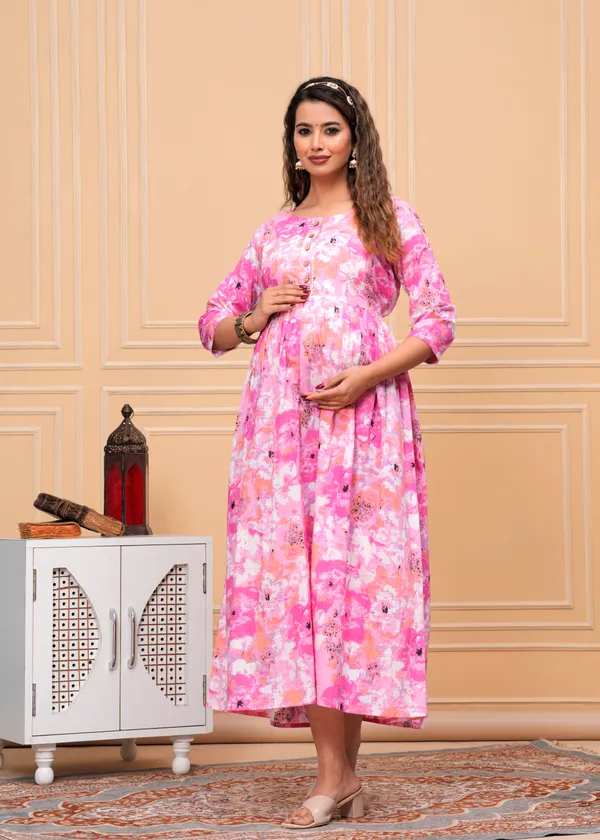 Multi_Pink_Cotton_Maternity_And_Feeding_Kurti