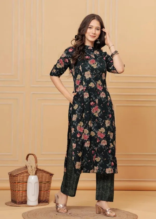 Multicolor_Cotton_Regular_Fit_Solid_Kurta_Pant_Set_For_Women