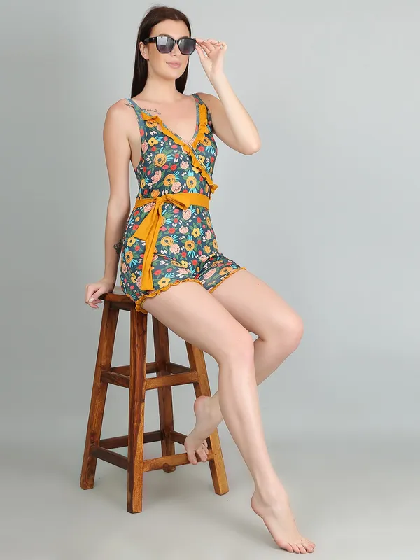 Mustard_Lycra_Leaf_Print_Frill_Edges_Legsuit_Padded_One_Piece_Swimsuits_For_Women_&_Girls