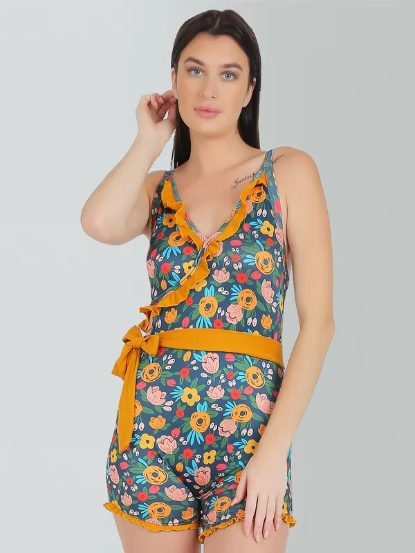 Mustard_Lycra_Leaf_Print_Frill_Edges_Legsuit_Padded_One_Piece_Swimsuits_For_Women_&_Girls