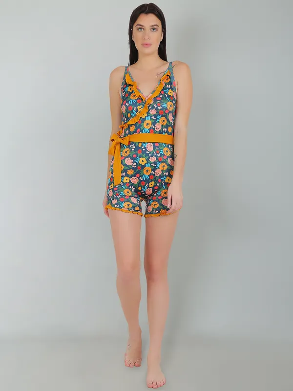 Mustard_Lycra_Leaf_Print_Frill_Edges_Legsuit_Padded_One_Piece_Swimsuits_For_Women_&_Girls