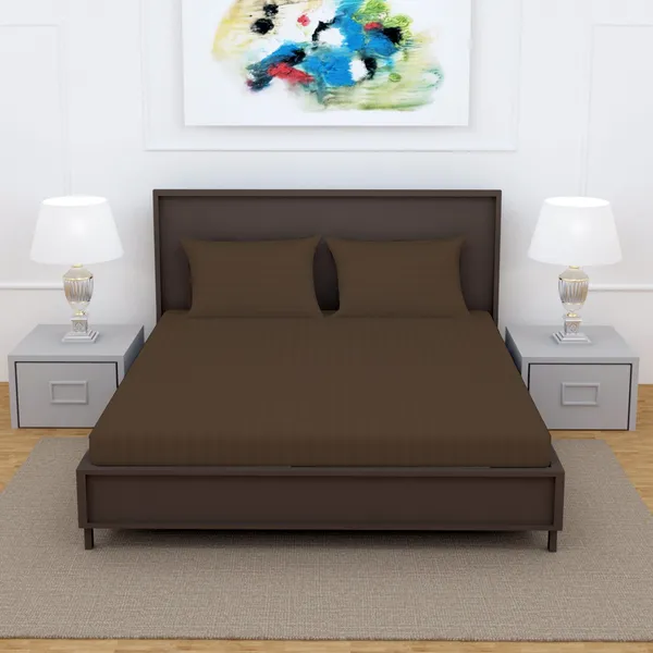 _100%_Cotton_220_TC_Italian_Stripes_Flat_King_Size_Bedsheet_With_2_Pillow_Cover_(108_x_108_Inch,_COFFEE)