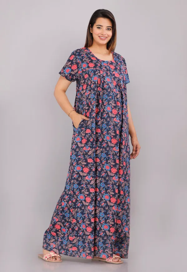 Navy_Blue_Pure_Cotton_Night_Gown_For_Women