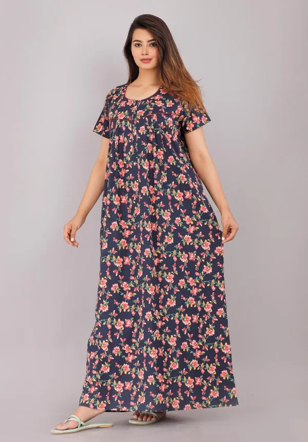 Navy_Blue_Pure_Cotton_Night_Gown_For_Women