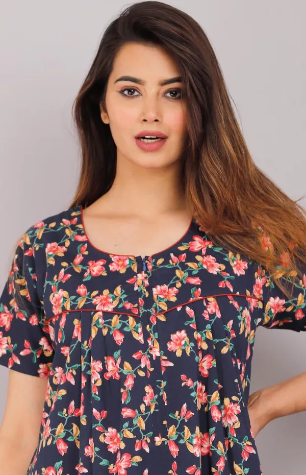 Navy_Blue_Pure_Cotton_Night_Gown_For_Women