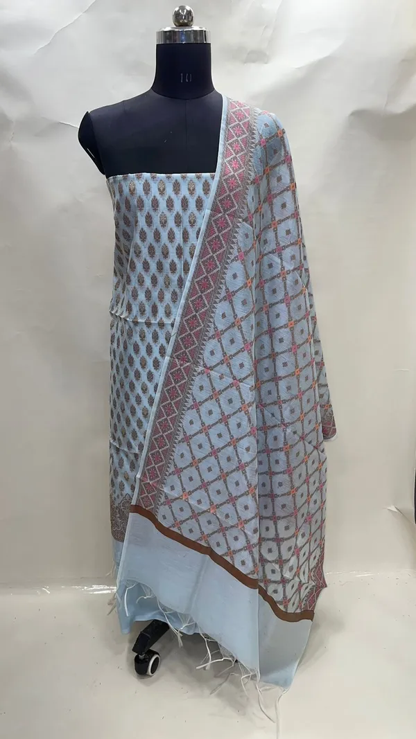 Humairah_Present_Sky_Blue_Cotton_Resham_Copper_Zari_3pcs_Suit_Set_accompanied_with_Plain_Bottom_and_Top_Copper_Zari_Booti_with_Sky_Blue_Mina_Barfi_Jaal_Dupatta