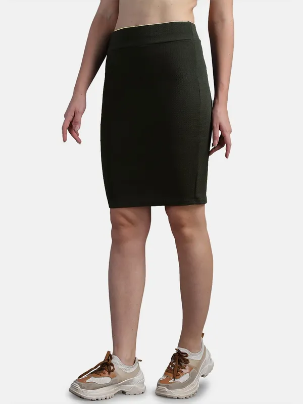 Black_Casual_High_Waist_Straight_Knee_Length_Pencil_Skirt_For_Women