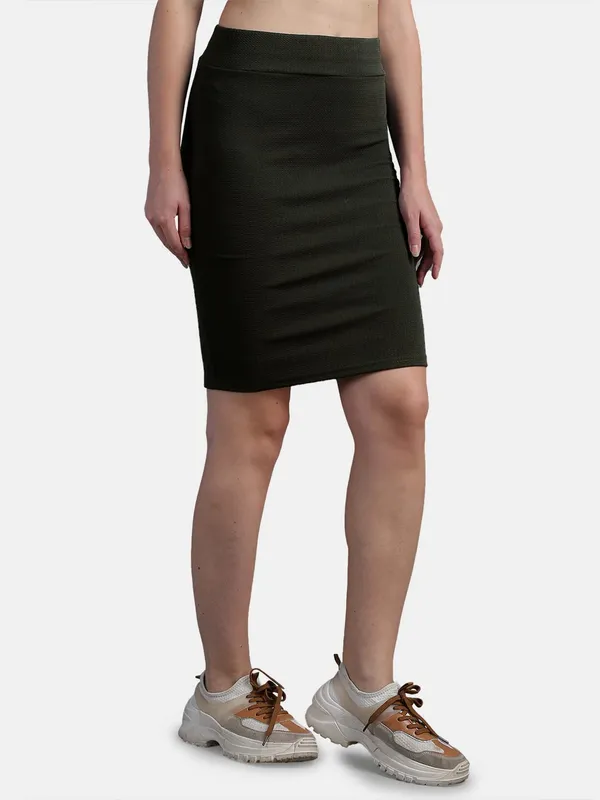 Black_Casual_High_Waist_Straight_Knee_Length_Pencil_Skirt_For_Women