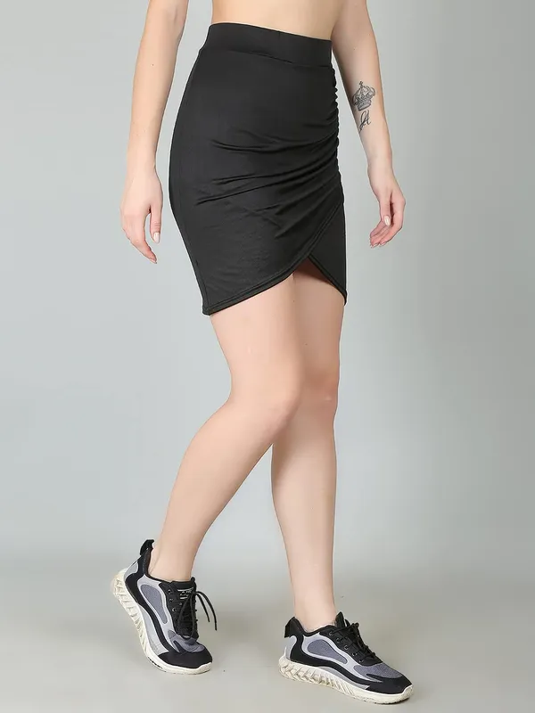 Black_Casual_Strechable_Wrap_Bodycon_Club_Mini_Skirt_For_Women