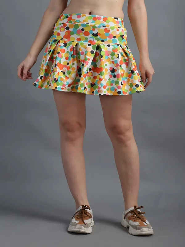 Dots_Printed_Short_Pleated_Mini_Skirt_with_Attached_Inner_Short_Skorts_For_Women