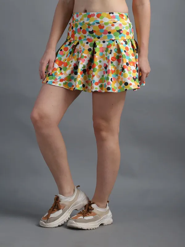 Dots_Printed_Short_Pleated_Mini_Skirt_with_Attached_Inner_Short_Skorts_For_Women